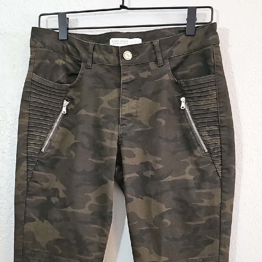 Zara Basic Z1975 Denim Camo Moto Skinny Jeans Womens Size 10 - Picture 2 of 7